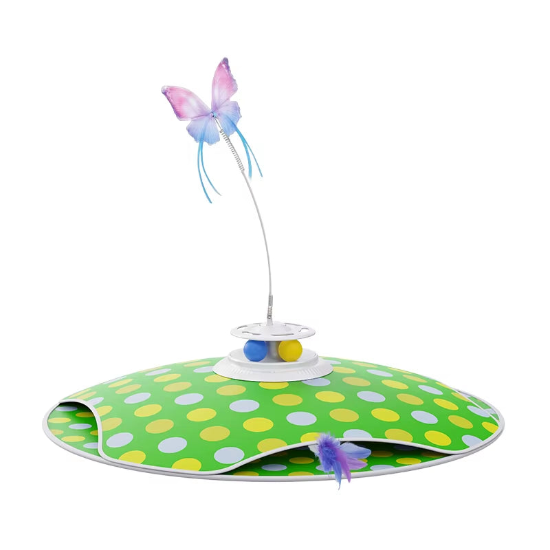 Interactive Hide and Seek Cat Toy with Chasing Feather Fluttering Butterfly Trackballs 3 in 1 Kitten Smart Teaser Cat Toy