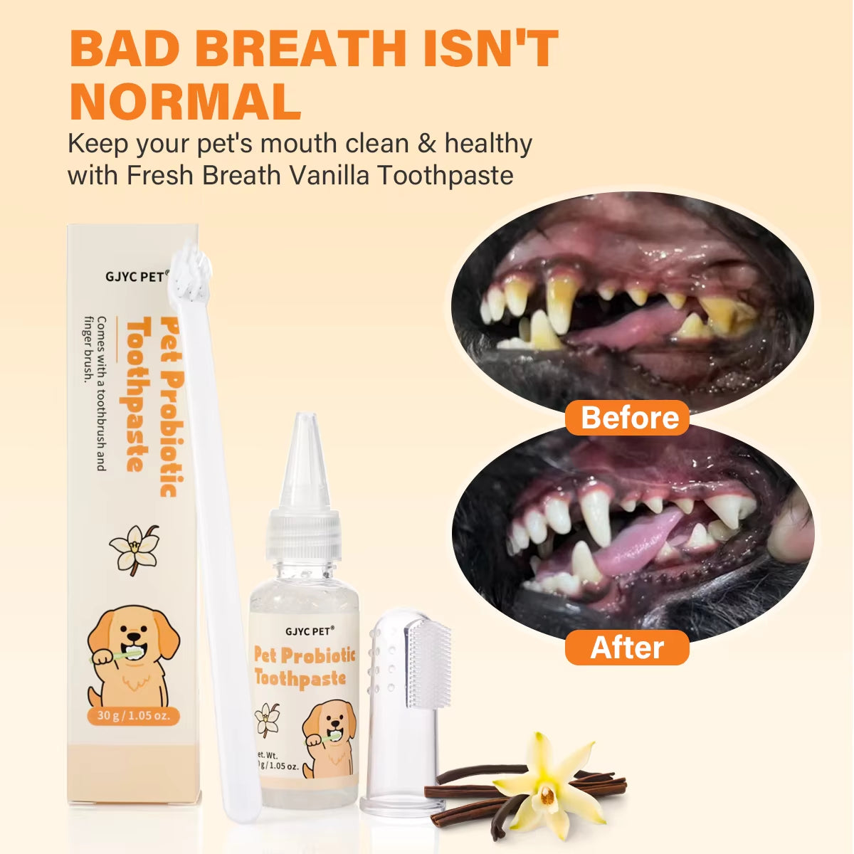Probiotic Pet Dental Care Kit Toothpaste with Toothbrush Finger Brush Reduce Plaque Tartar Freshen Breath for Dogs Cats
