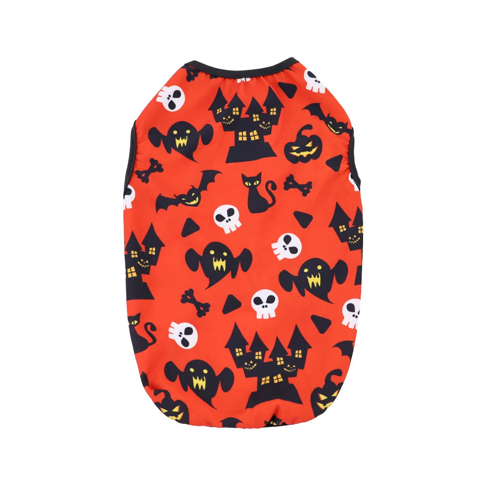 1 PC Halloween Pet Vest. Halloween Night Theme Sleeveless Printed T-Shirt Cat & Dog Parties Style Multiple Sizes Available.