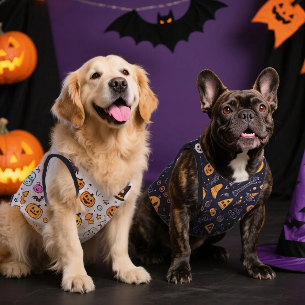1 PC Halloween Pet Vest. Halloween Night Theme Sleeveless Printed T-Shirt Cat & Dog Parties Style Multiple Sizes Available.