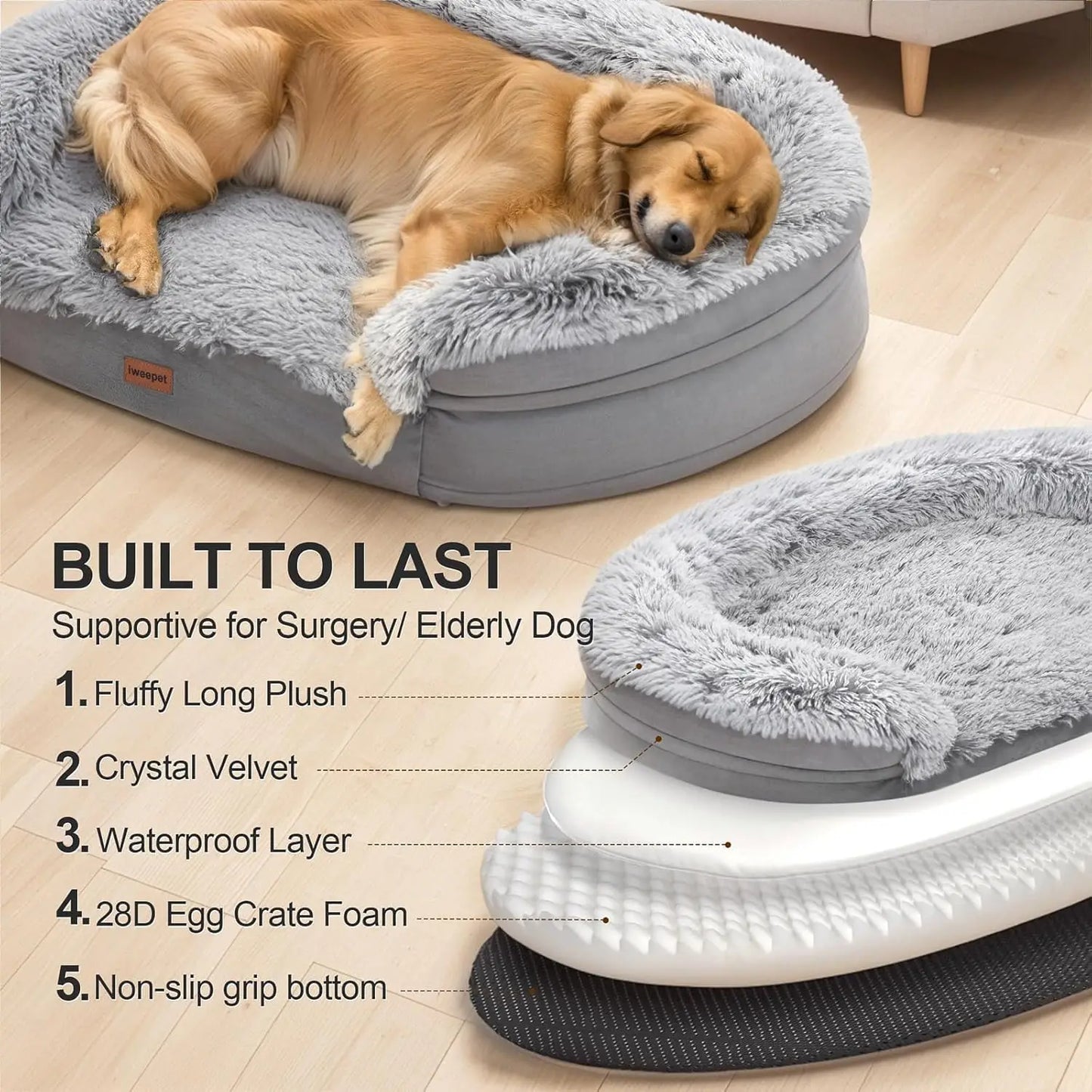 3.7 Inch Thickened Orthopedic Dog Beds for Extra Large Dogs, Supportive Dog Sofa Bed with 28D Egg-Crate Foam, Removable