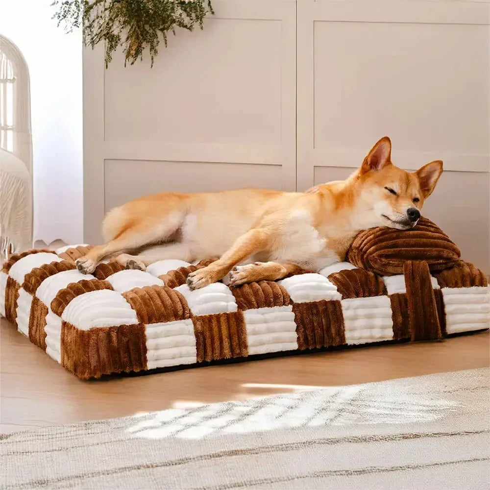 Handmade Plush Square Orthopedic Support with Pillow Large and Small Dog Beds Warm and Soft Dog Comfort Pads Pet Mattresses