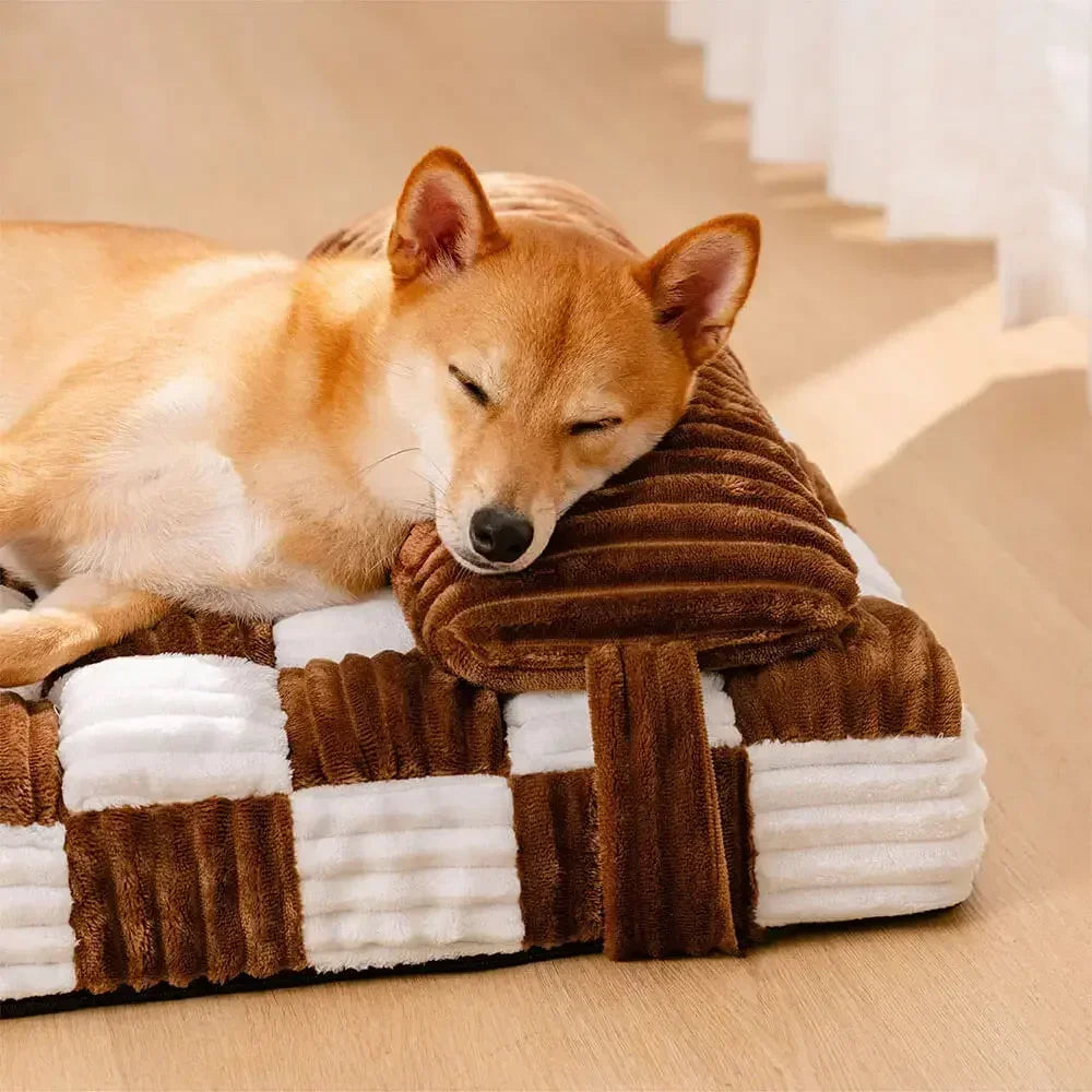 Handmade Plush Square Orthopedic Support with Pillow Large and Small Dog Beds Warm and Soft Dog Comfort Pads Pet Mattresses