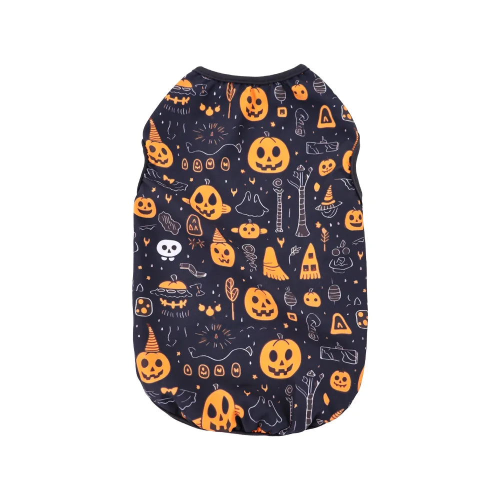 1 PC Halloween Pet Vest. Halloween Night Theme Sleeveless Printed T-Shirt Cat & Dog Parties Style Multiple Sizes Available.