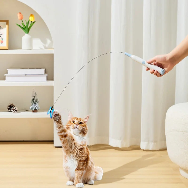 BOOTEELY Electric Suction Cup Cat Toy Butterfly Flying Cat Toy Self-Entertaining Cat Toy Long Rod Steel Wire Cat Toy