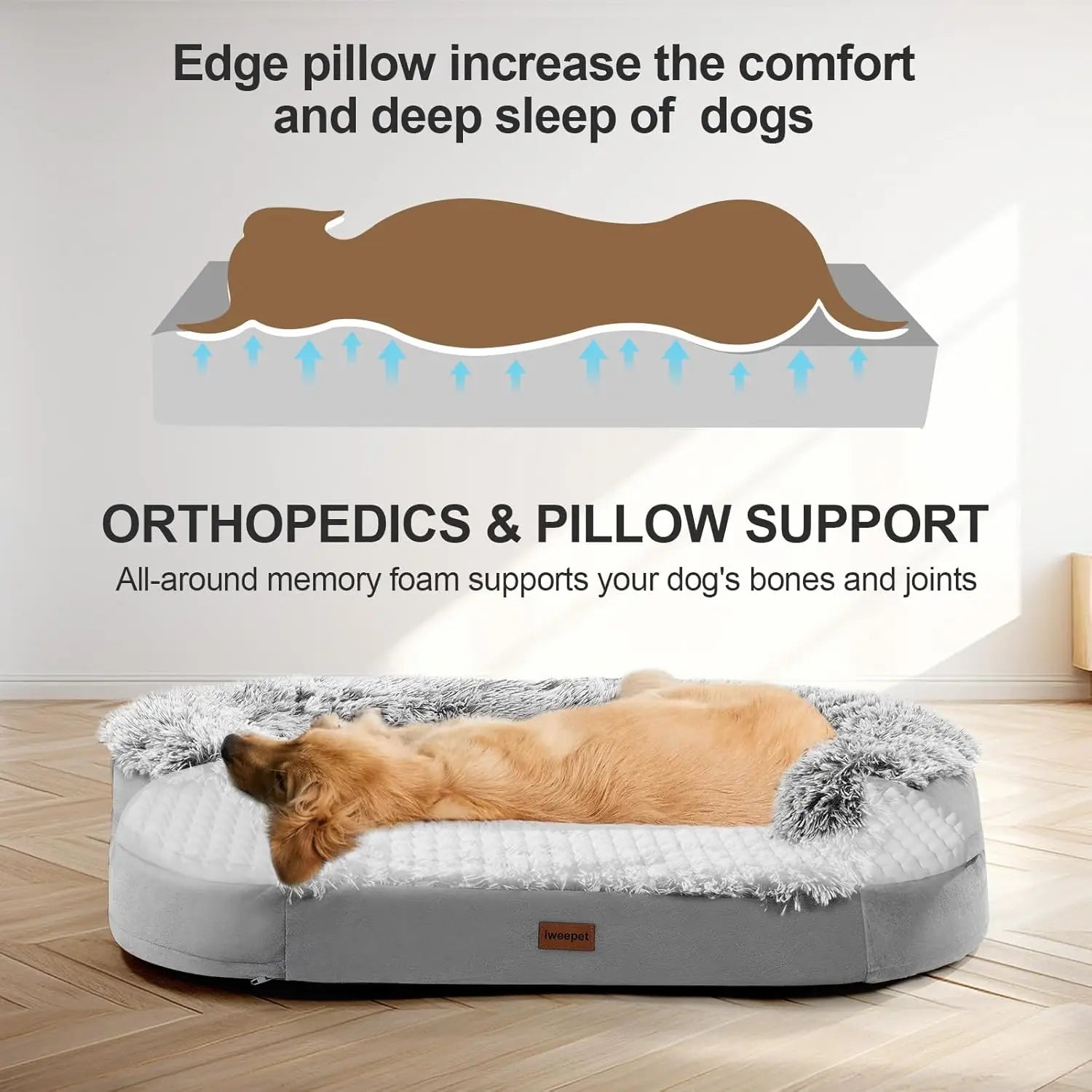 3.7 Inch Thickened Orthopedic Dog Beds for Extra Large Dogs, Supportive Dog Sofa Bed with 28D Egg-Crate Foam, Removable