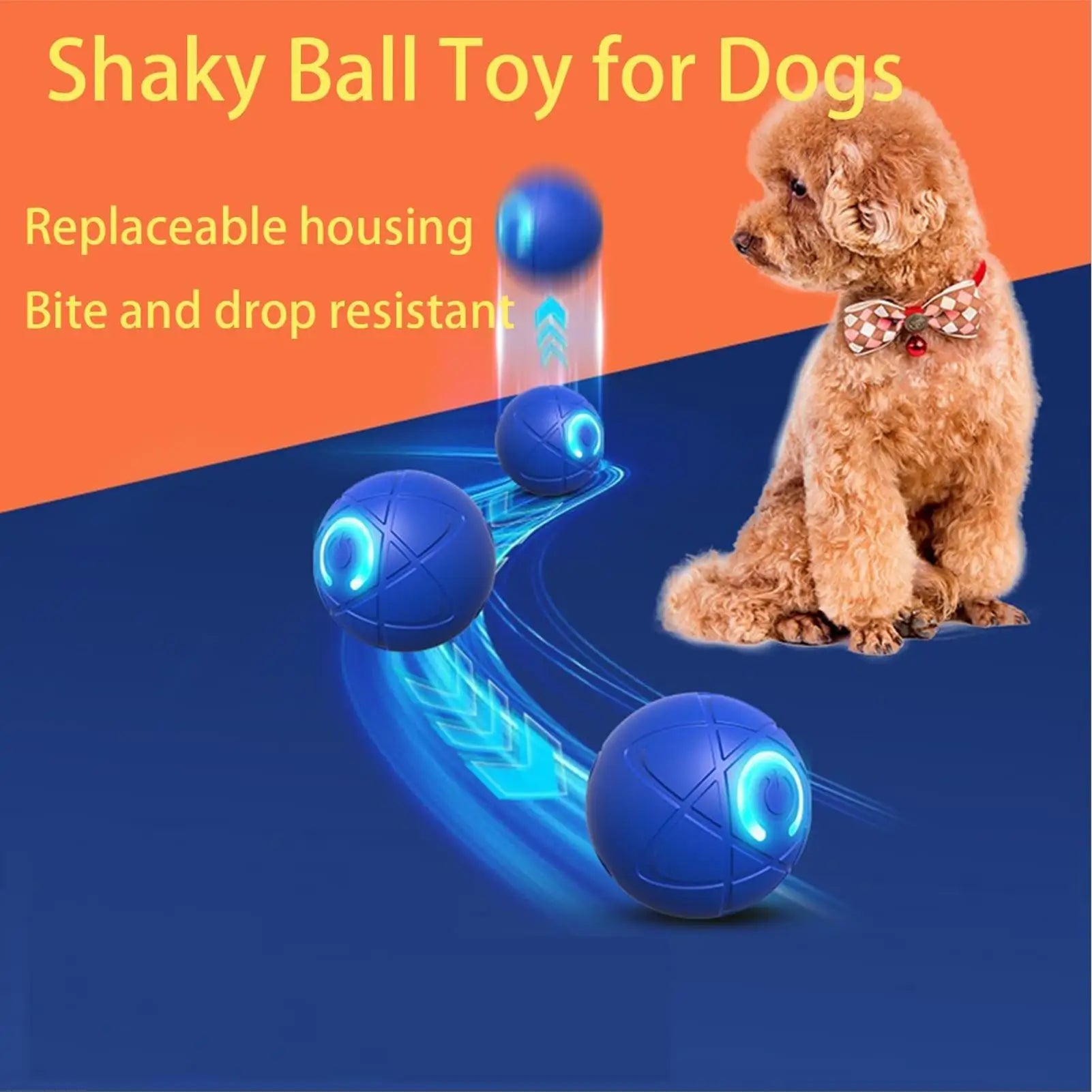 Automatic Rolling Dog Ball Toy Puppy Rocking Toy Smart Interactive Pet Toy Ball with LED Light USB Charging Rolling Chewing Ball