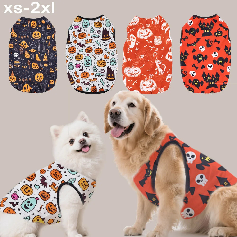1 PC Halloween Pet Vest. Halloween Night Theme Sleeveless Printed T-Shirt Cat & Dog Parties Style Multiple Sizes Available.