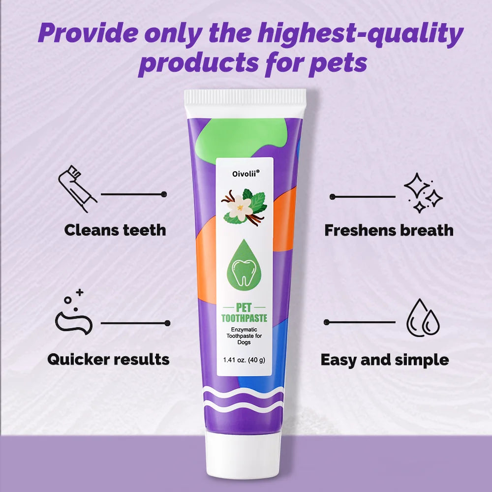 Pet Toothpaste Vanilla Mint Enzymatic Dogs Cats with Toothbrush and Small Finger Brush Oral Care Clean Teeth Remove Tartar