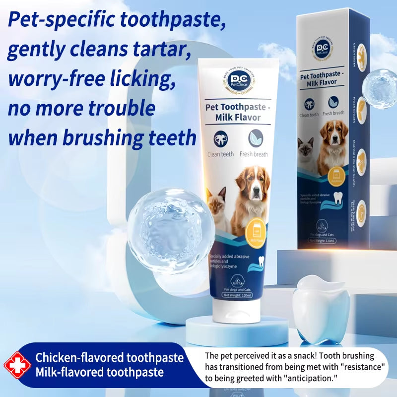 120G Milk Flavor Pet Toothpaste - Remove Tartar, Clean Teeth, Freshen Breath, Reduce Plaque for Pets