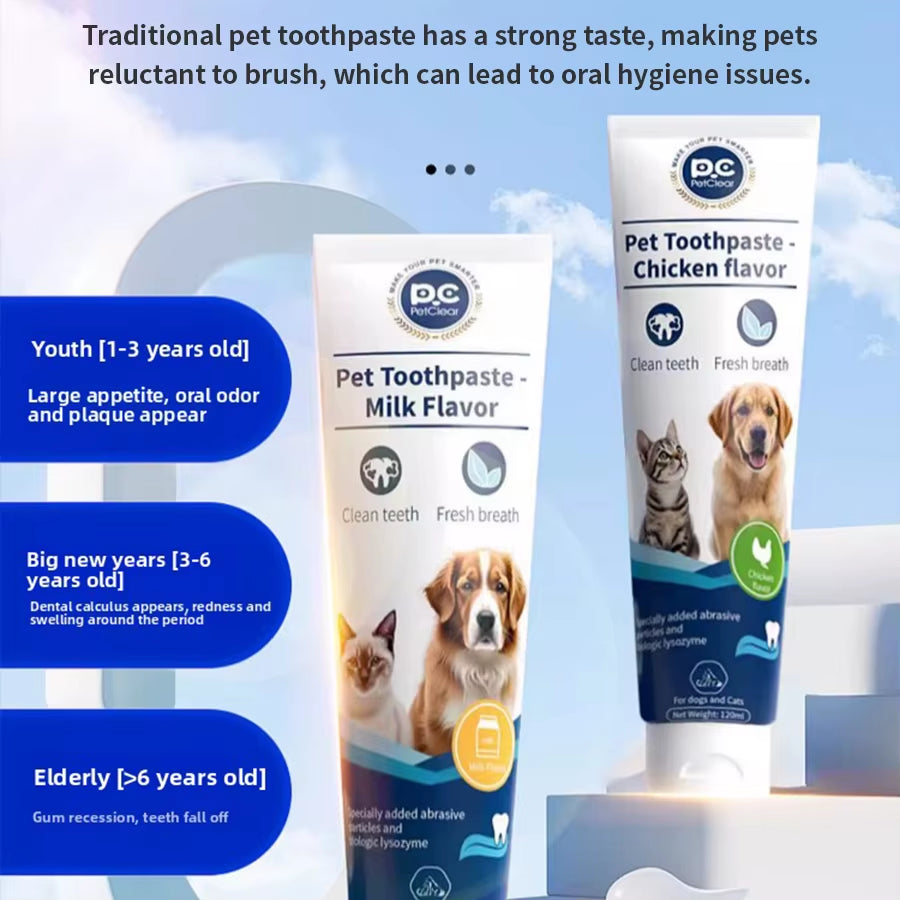 120G Milk Flavor Pet Toothpaste - Remove Tartar, Clean Teeth, Freshen Breath, Reduce Plaque for Pets